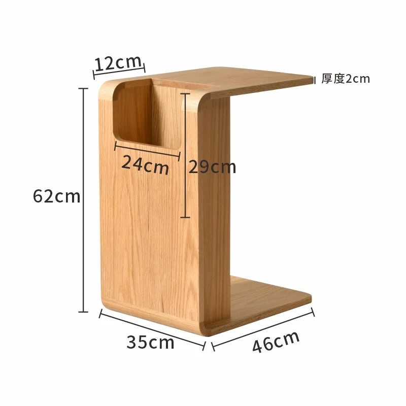 MOMO Nordic Solid Wood C-Shaped Sofa Side Table Wabi-Sabi Style Danish Designer Magazine Holder Modern Small Cabinet