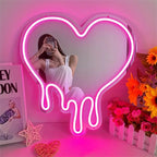 Melting Heart Mirror Neon Sign USB Dimmable LED Neon Lights for Home Bedroom Girl'S Room Party Studio Shop Decor Birthday Gift