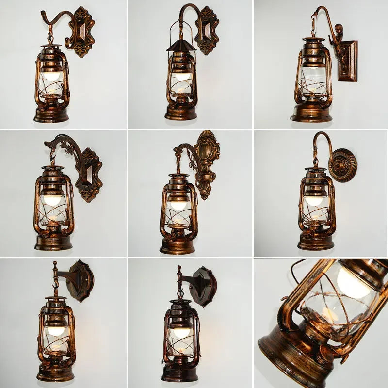 Vintage LED Wall Lamp Barn Lantern Retro Wall Light European Antique Style