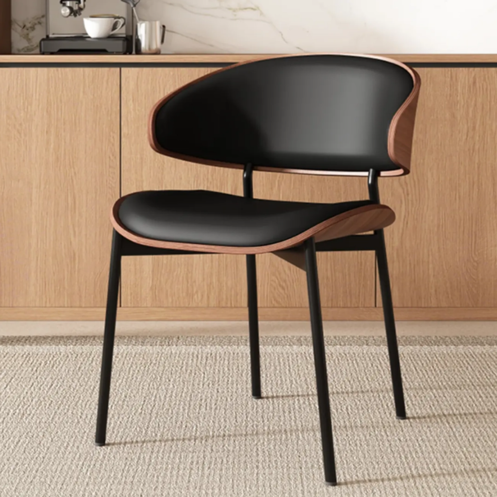 Black faux leather curved back dining chair