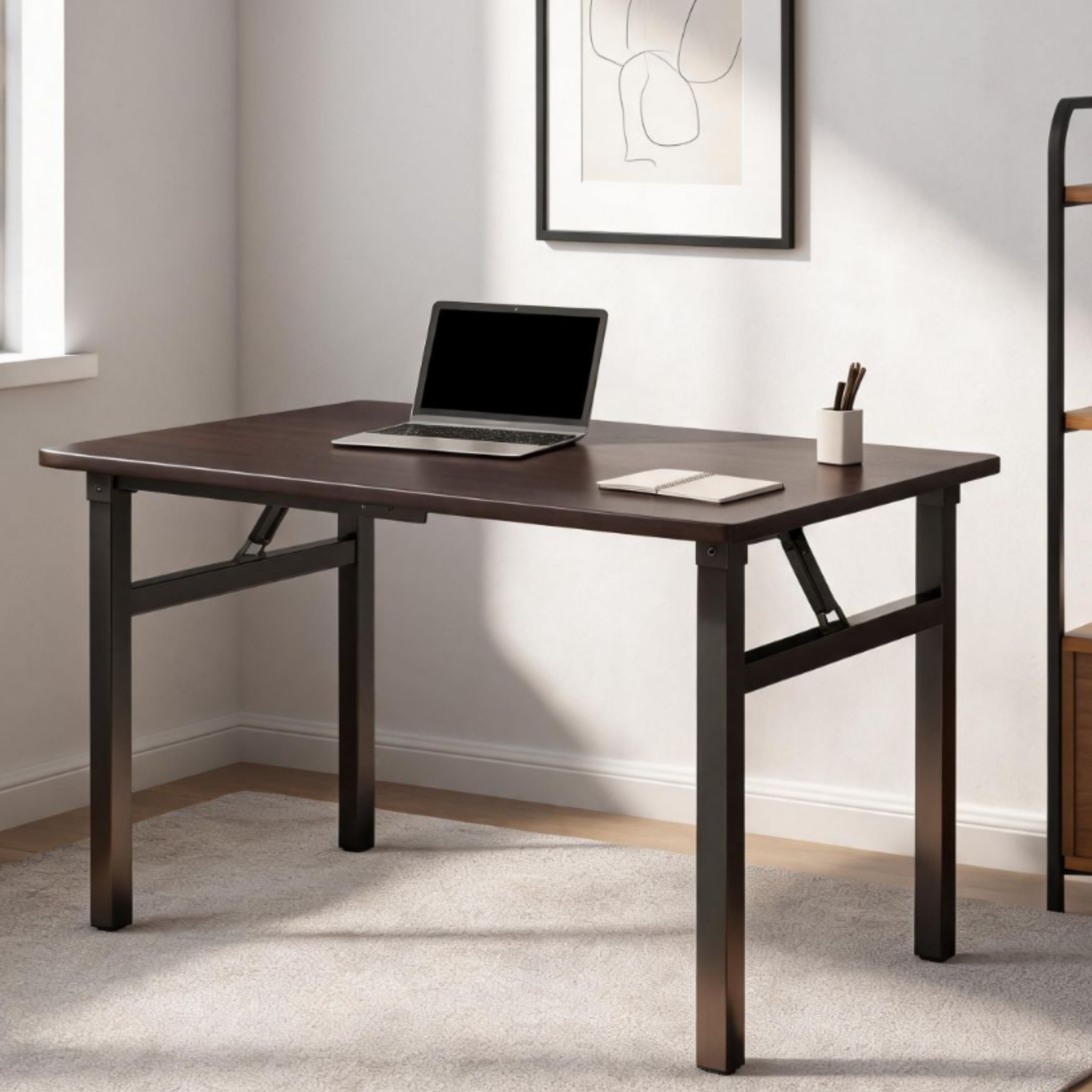 Side view of the modern foldable computer desk in back