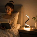 Womn reading near snake shape LED table lamp
