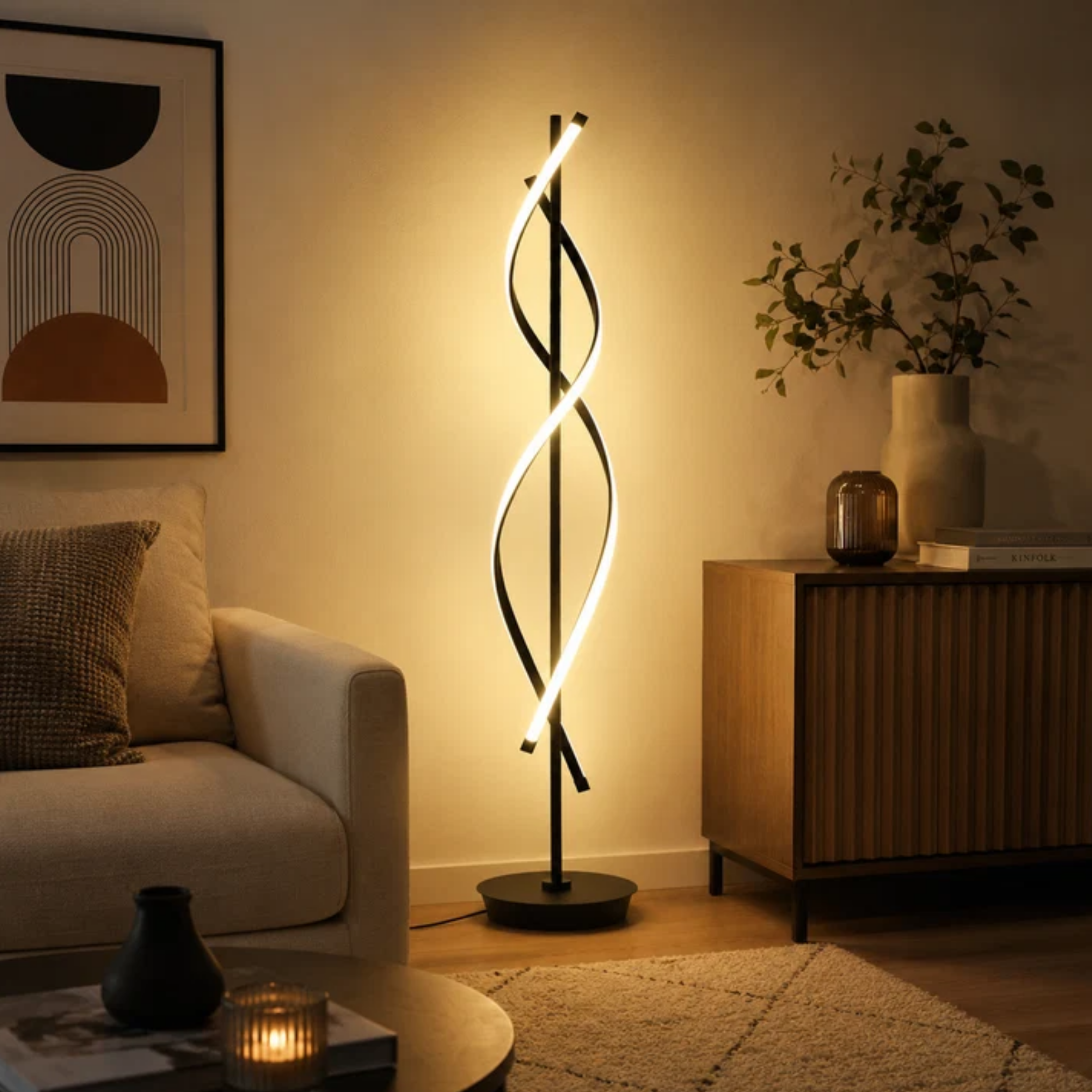 Black spiral RGB LED floor lamp