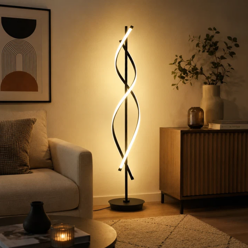 Black spiral RGB LED floor lamp