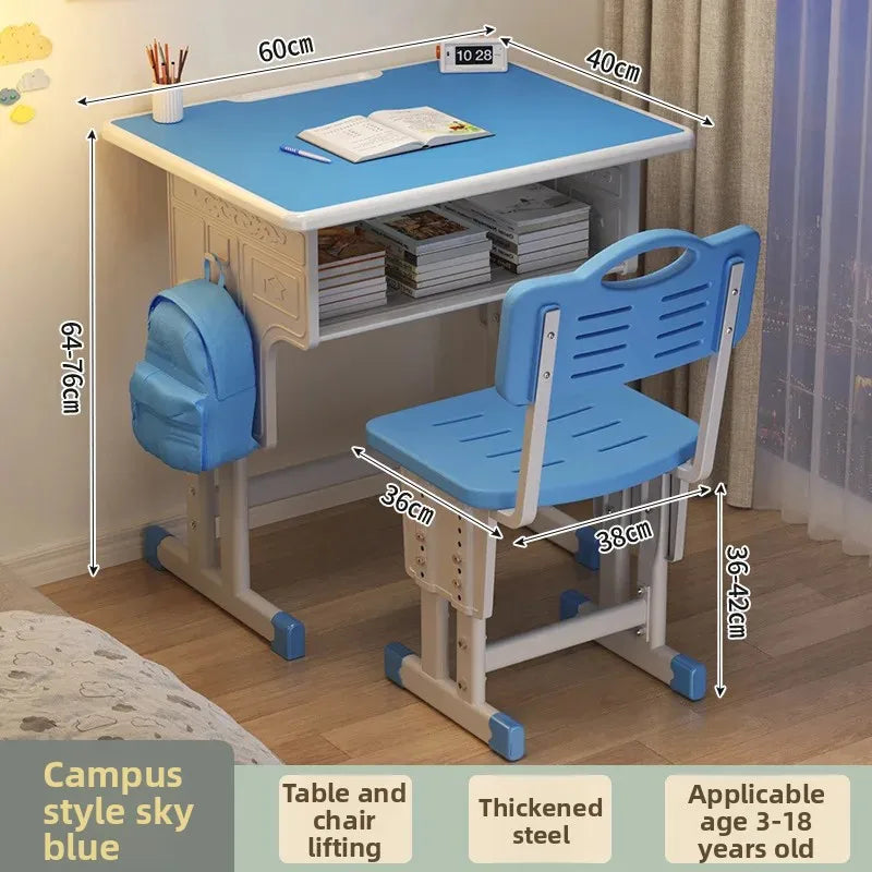Children'S Study Student Desk and Chair Set Adjustable Height Writing Desk for Kids Home & School Standard & Pro Cushion Version