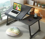 Work/Study in Bed Comfortably Adjustable & Foldable Lap Desk with Cup Holder, Ventilated Design Prevents Overheating.