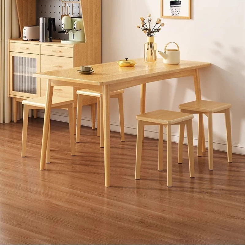 Household Restaurant Solid Wood Stool Living Room Stack Dining Chair Walnut Color Square Stool Modern Simplicity Makeup Stool