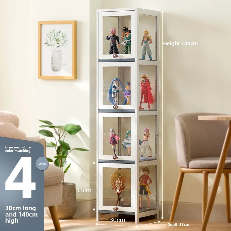 Figure Display Cabinet Imitation Glass Transparent Dust-Proof Display Cabinet Lego Toys Acrylic Storage Box Bookcase Shelf