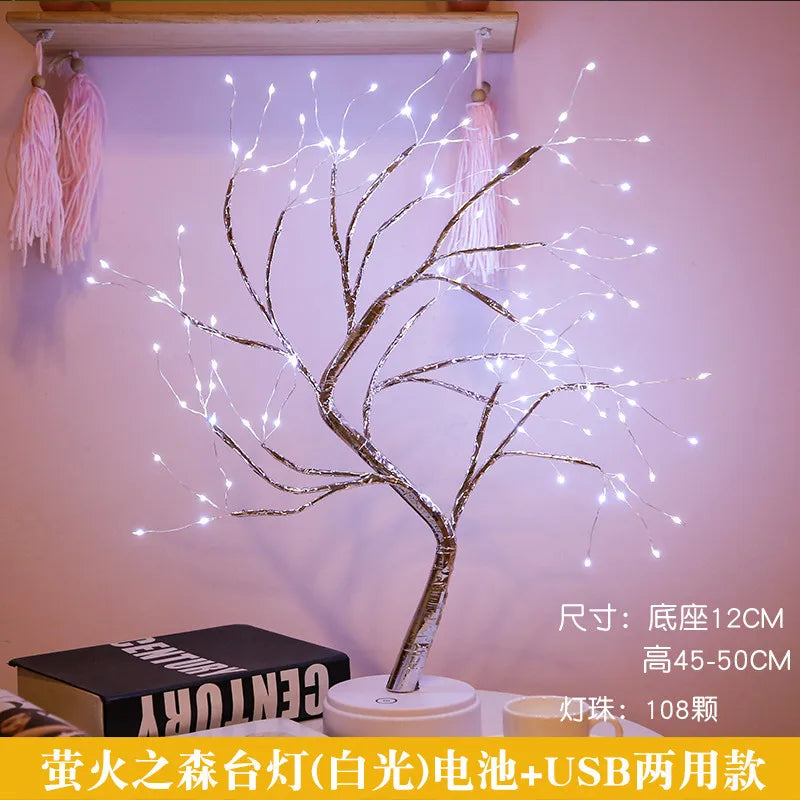 LED Birch Tabletop Bonsai Tree Night Light Christmas Decorate Lamp 8Modes Usb/Battery Bedside Room Decorative Fairy for Room