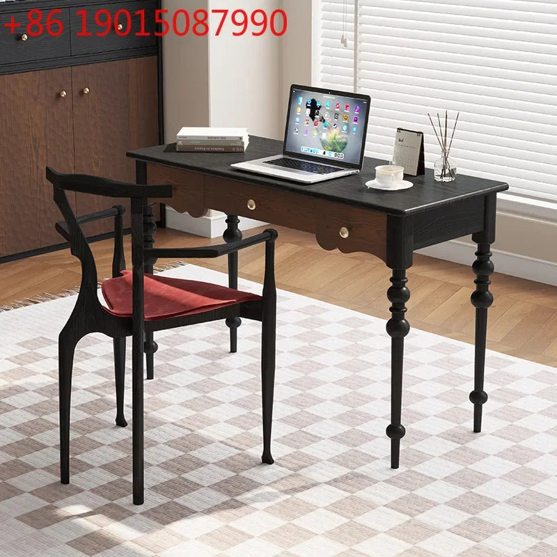 French Light Luxury Cream Style Solid Wood Desk Small Apartment Home Desk Designer High Sense American Retro