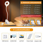 Portable Desk Lamp Rechargeable Reading Light Eye Protect Book Light LED USB Reading Lamp Touch Control Clip Table Desk Lamp