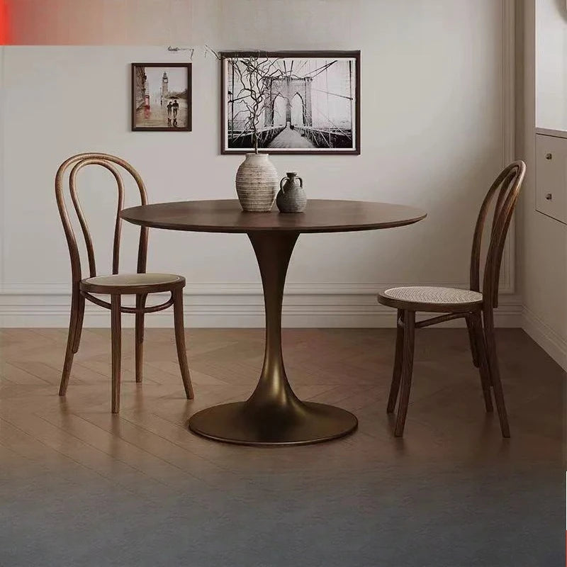 Solid Wood Small round Table French Retro Household Small Apartment Coffee Negotiation Table Walnut Medieval Tulip Dining Table