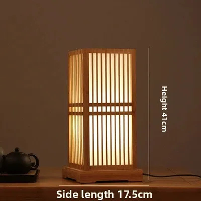 Japanese Zen Bamboo Table Lamp, Handmade Creative Lantern Lamp for Bedroom, Living Room Decor