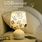 USB Bedroom Bedside Minimalist Creative Desk Lamp Equipped with Floral Fabric Lampshade Suitable for Readingbedroomliving Room