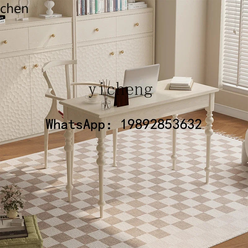 HT Light Luxury Cream Style Solid Desk Small Apartment Home Desk High Sense Retro