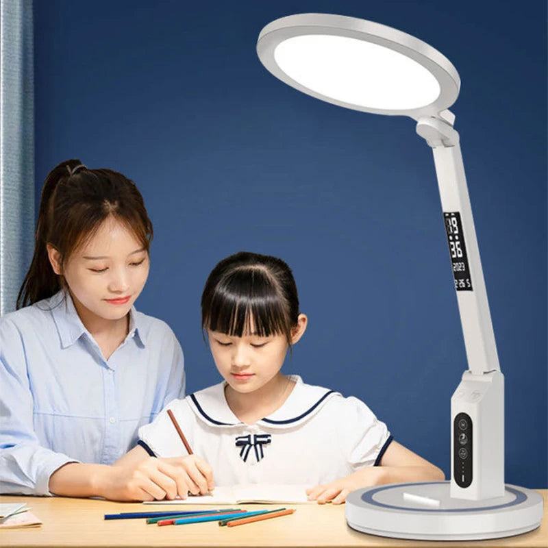 LED Clock Table Lamp USB Chargeable Dimmable Desk Lamp Plug-In LED Light Foldable Eye Protection Reading Night Light