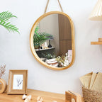 Japanese Style Wooden Wall Mirror for Bathroom Bamboo Rattan Vanity Irregular Frame Mirror Washroom Decoration Home Decor