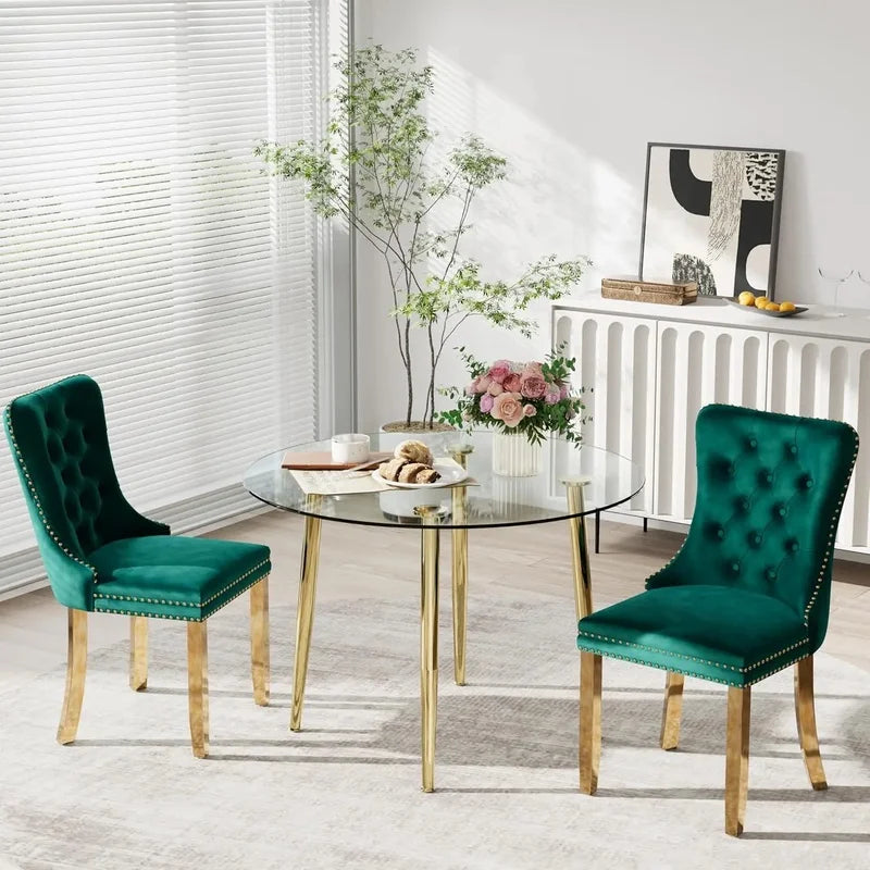 36'' Modern Minimalist round Glass Top Dining Set for 4, Luxury Circular Kitchen Table and Chairs.