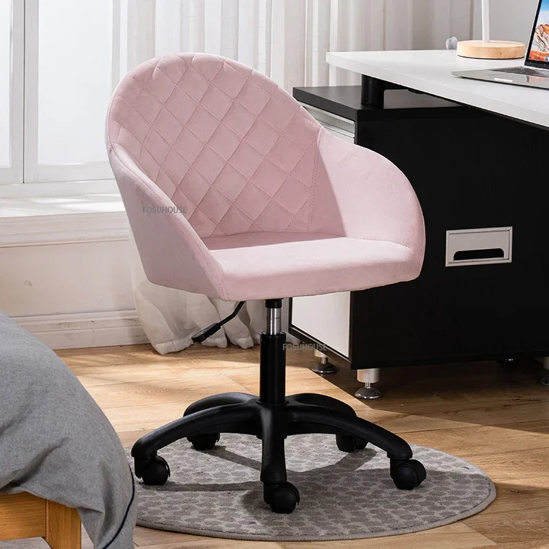 Nordic Furniture Velvet Office Chair for Office Student Study Lift Swivel Chair Home Comfortable Backrest Girl Pink Gaming Chair