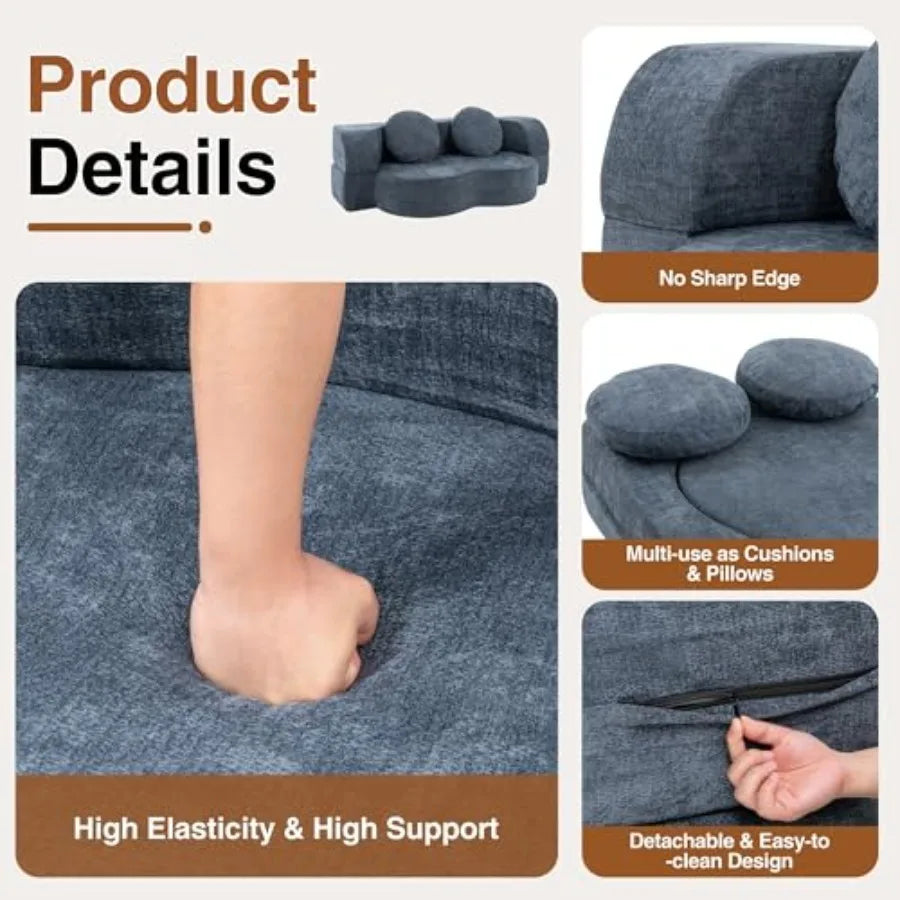77" Convertible Folding Sofa Bed with 2 Pillows, Full Size Sleeper Boneless Futon Sofa, Loveseat Floor Couch Memory Foam, 2-In-