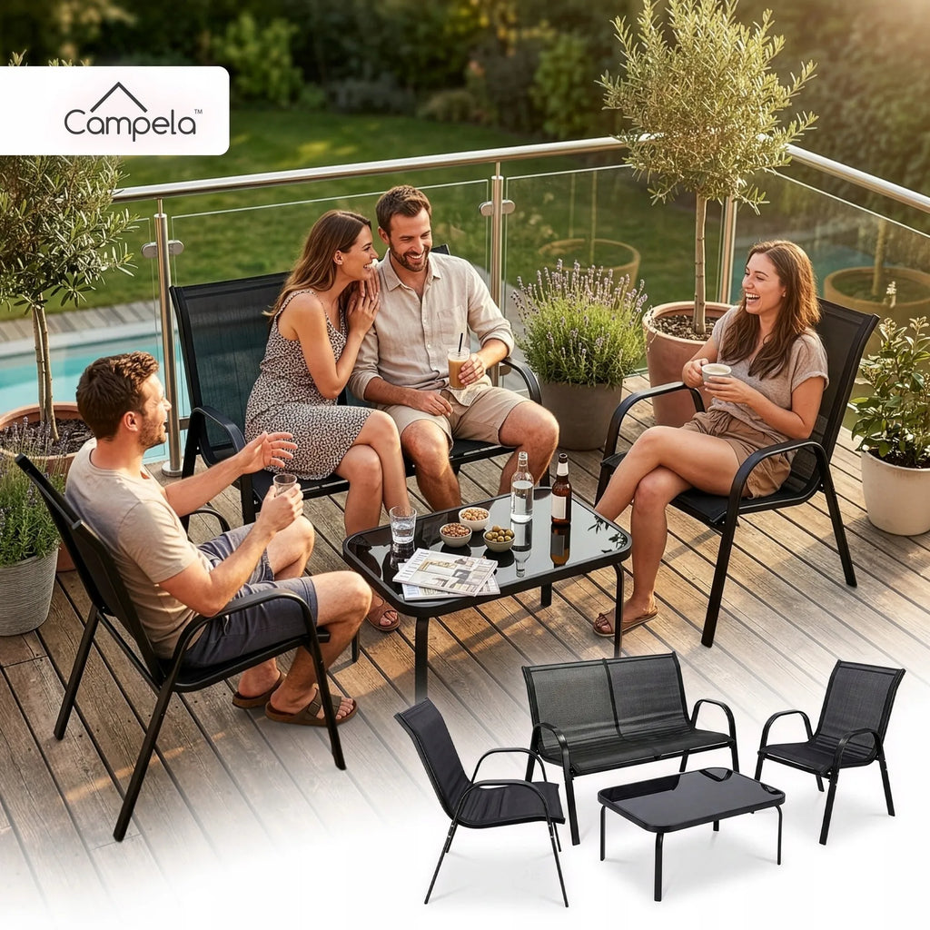 GARDEN FURNITURE SET for 4 PEOPLE: SOFA, CHAIRS, and TABLE — for PATIOS and GARDENS —