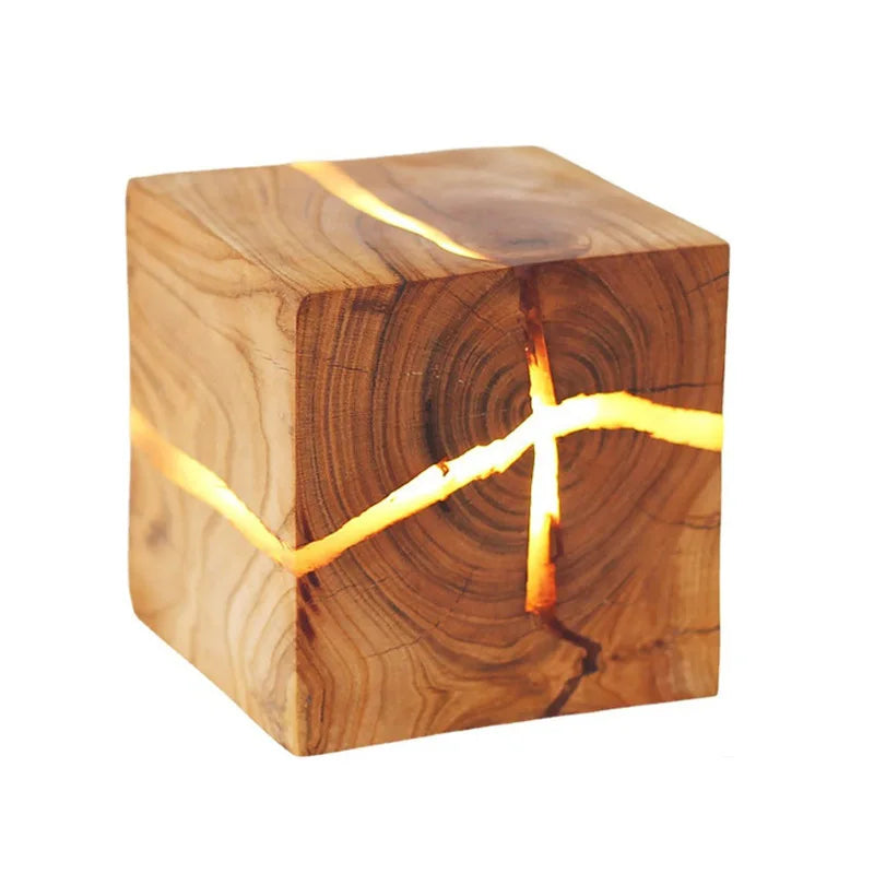 Entrance Background Decoration Cracked Wood Grain Wall Lamp Creative Square Nordic Solid Wood Wall Bedside Lamp