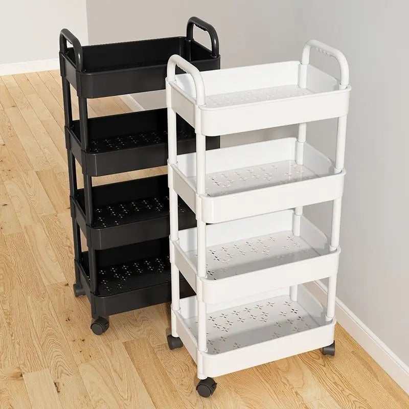 Four Wheel Rolling Storage Cart, Mobile Snack Box and Bathroom Organizer, Easy to Assemble Frame