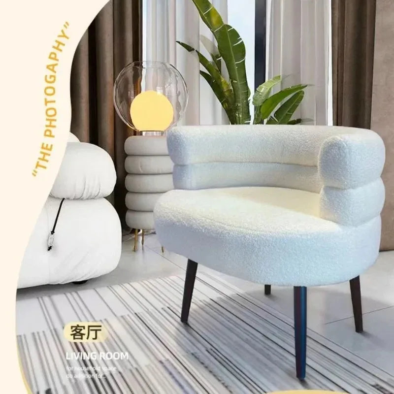 Simple Home Modern Nordic Style Single Sofa Chair with Black Metal Legs Soft Teddy Fleece for Living Room Bedroom Home Furniture