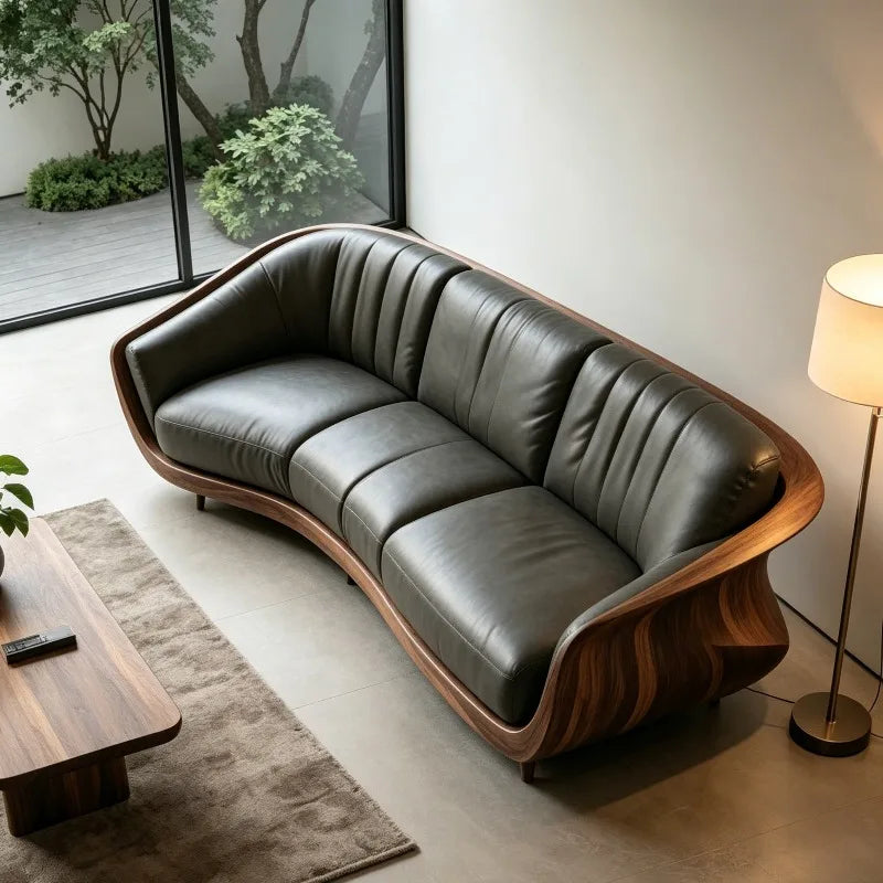 Grey Design New Chinese Style Solid Wood Living Room Sofas Armchairs Relax Sofa Living Room High-End Minimalist Home Furniture