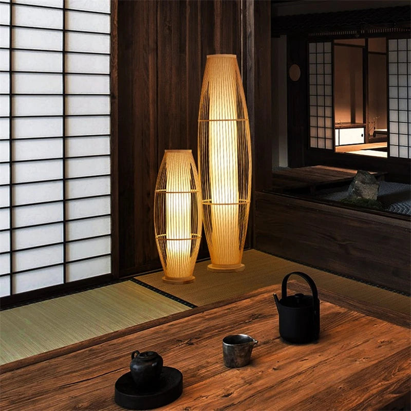 Modern Tea Table Floor Lamps Nordic Creative Bamboo Art LED Standing Light Fixtures Home Deco Living Room Bedroom Bedside Lamp