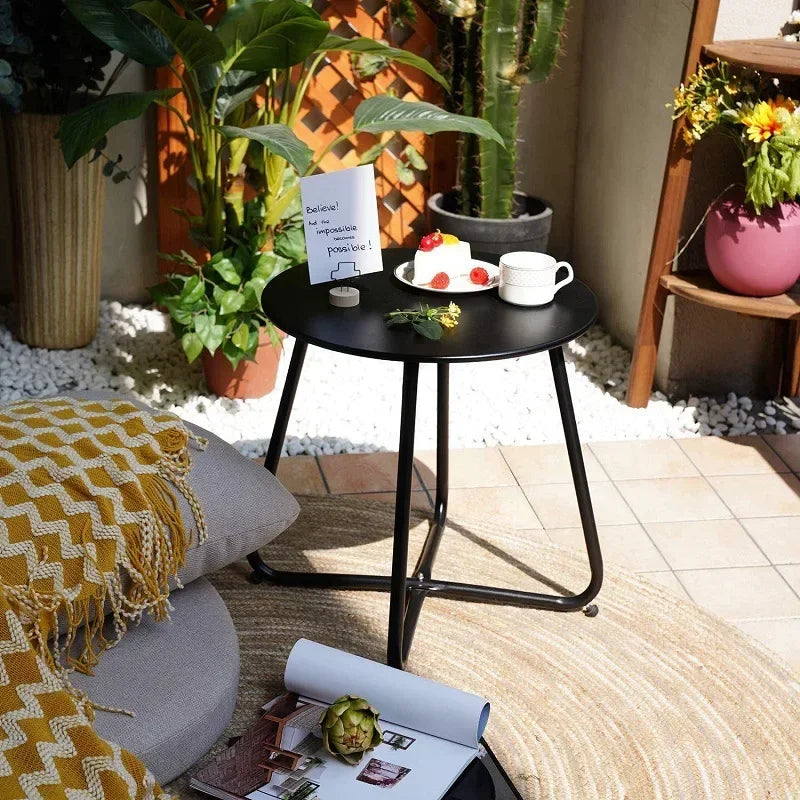 Anti-Rust Iron round Side Table - Suitable for Living Room Sofa, Bedroom Bedside & Outdoor Patio, Modern Design for Balcony & Ho