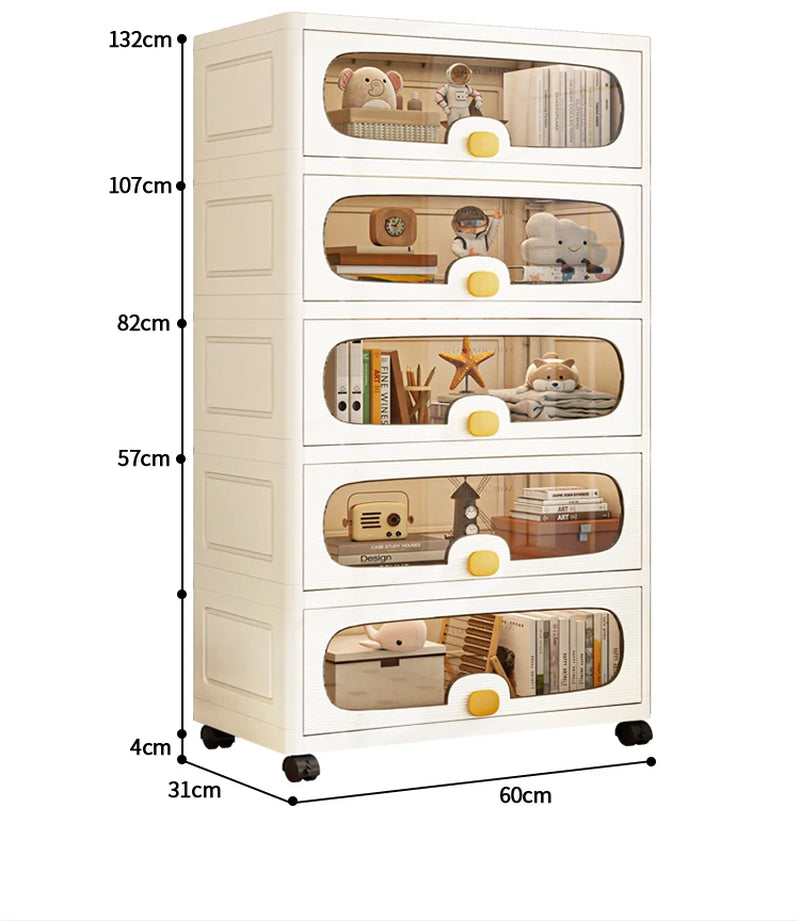 60Cm Extra Large Multi-Layer Storage Cabinet, Flip-Top Clothes Organizer for Living Room and Snack Storage Box