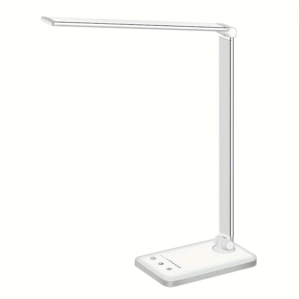 LED Metal Folding USB Desk Lamp, 5-Speed Dimming and Color Adjustment, Touch Reading Light, Eye Protection.
