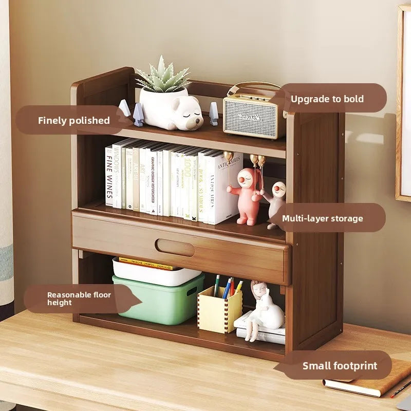 Bamboo Desktop Multi-Layer Storage Rack, Student Desk Storage Cabinet, Office File Rack, Bookshelf, Miscellaneous Storage Rack
