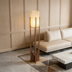 Modern Chinese style wooden floor lamp in a living room