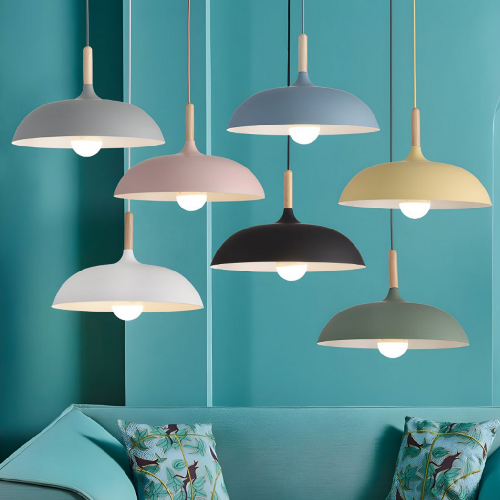 Colorful dome pendant light in a modern interior