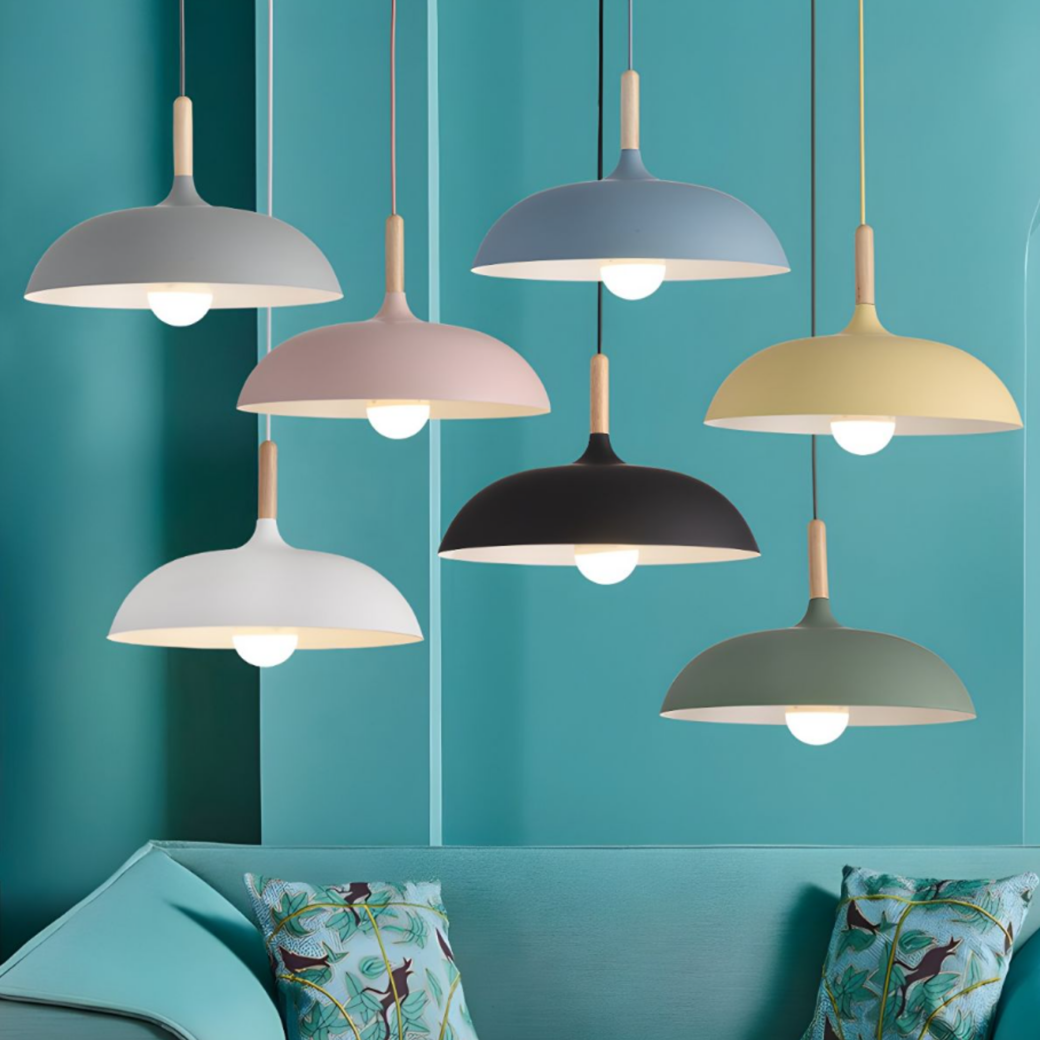 Colorful dome pendant light in a modern interior