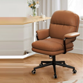 Contemporary faux leather desk chair with armrests in brown
