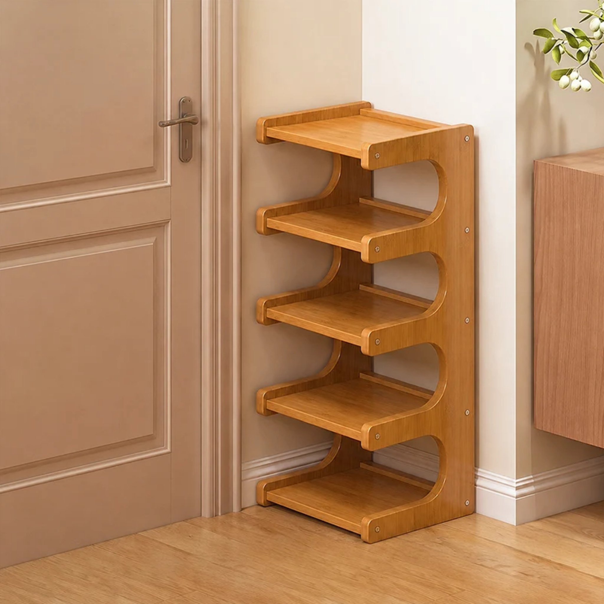 Nan Bamboo shoe rack in Light Walnut5 floors