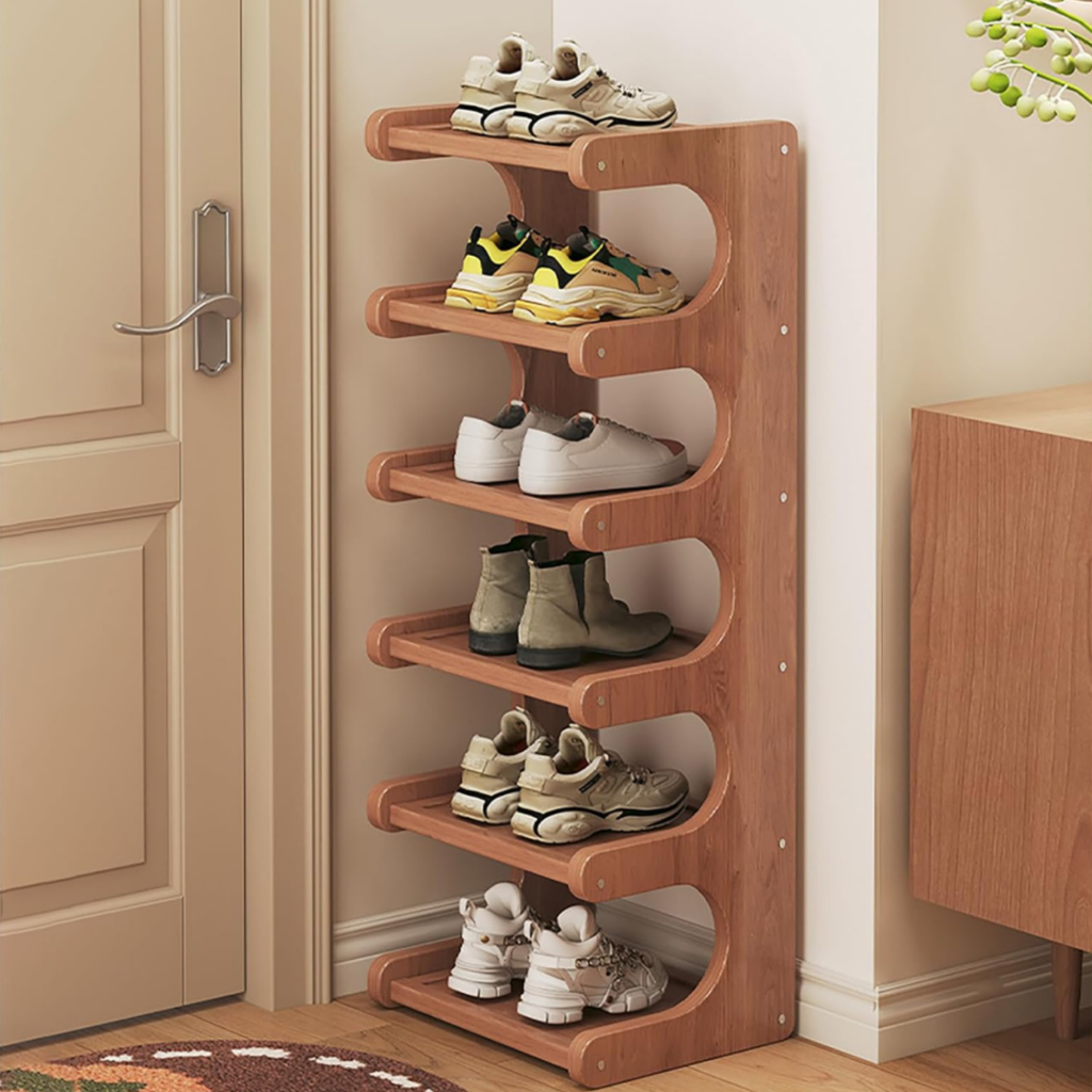 Scandinavian bamboo shoe organizer with open shelves 6 floors