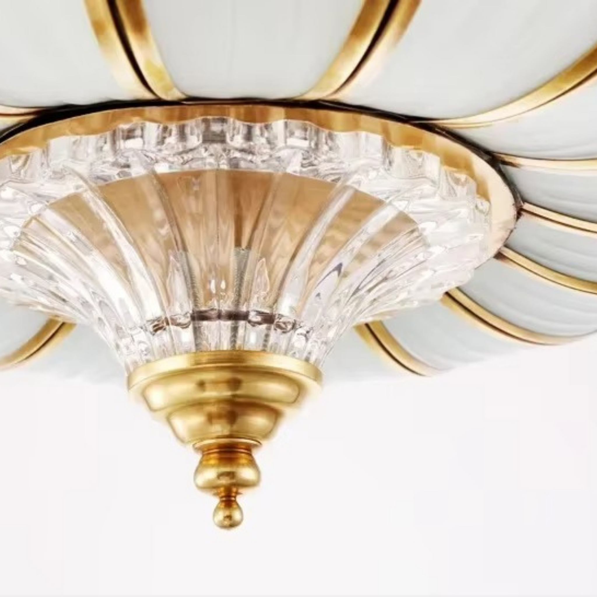 Modern copper flush mount ceiling light  close-up from an angle