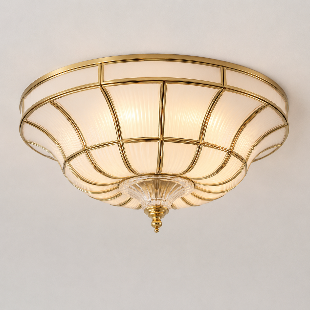Front view of modern copper ceiling light frosted color
