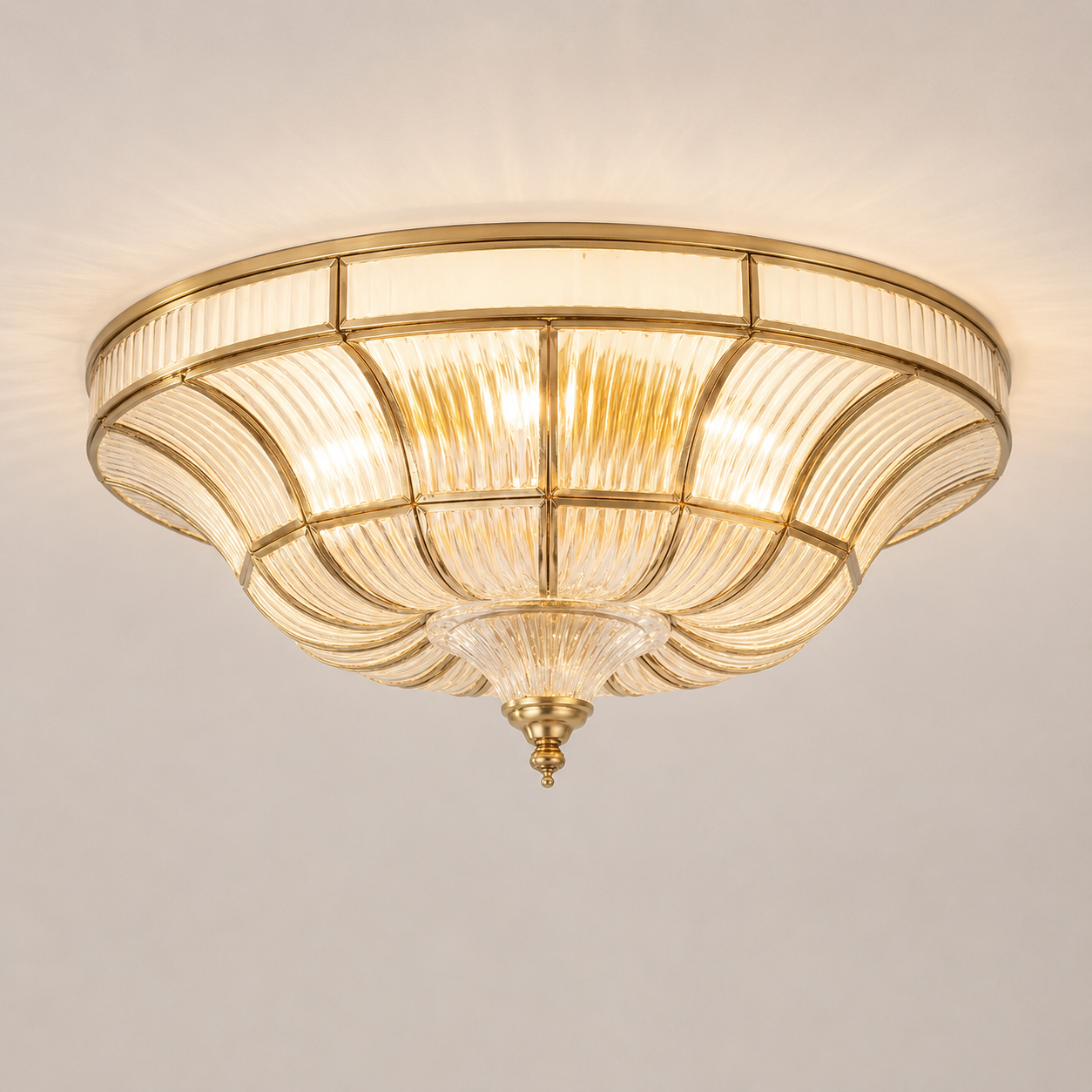 Front view of modern copper ceiling light transparent color