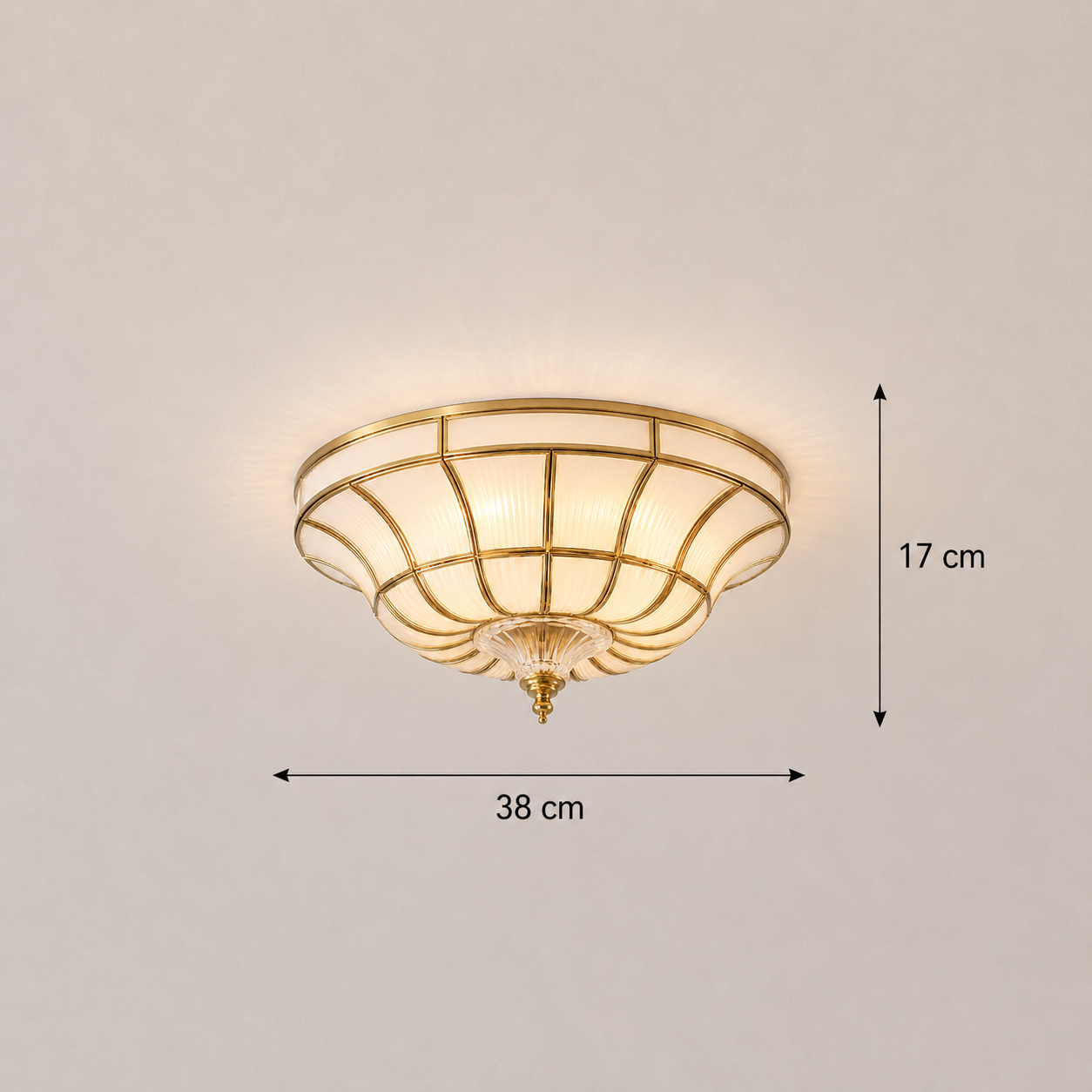 Dimensions of the modern copper flush mount ceiling light frosted color 38cm