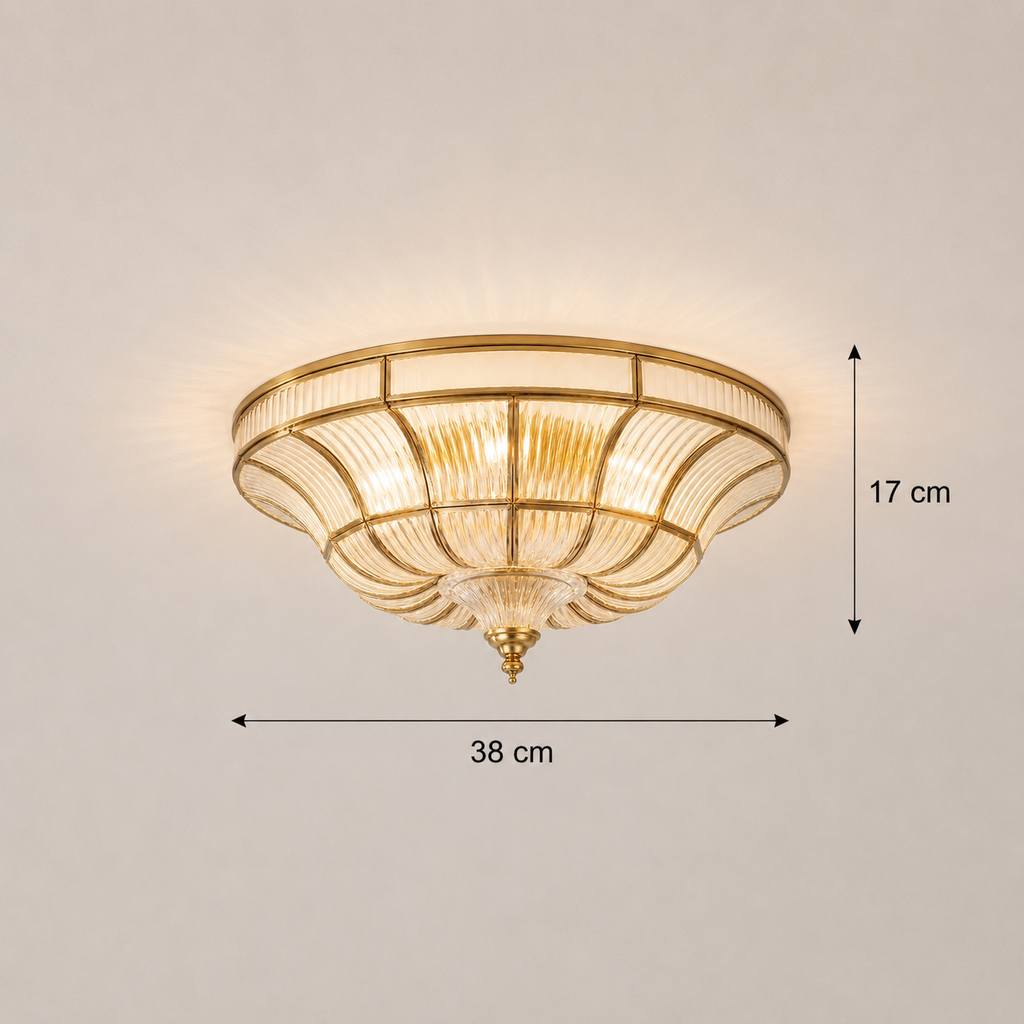 Dimensions of the modern copper flush mount ceiling light transparent color 38cm