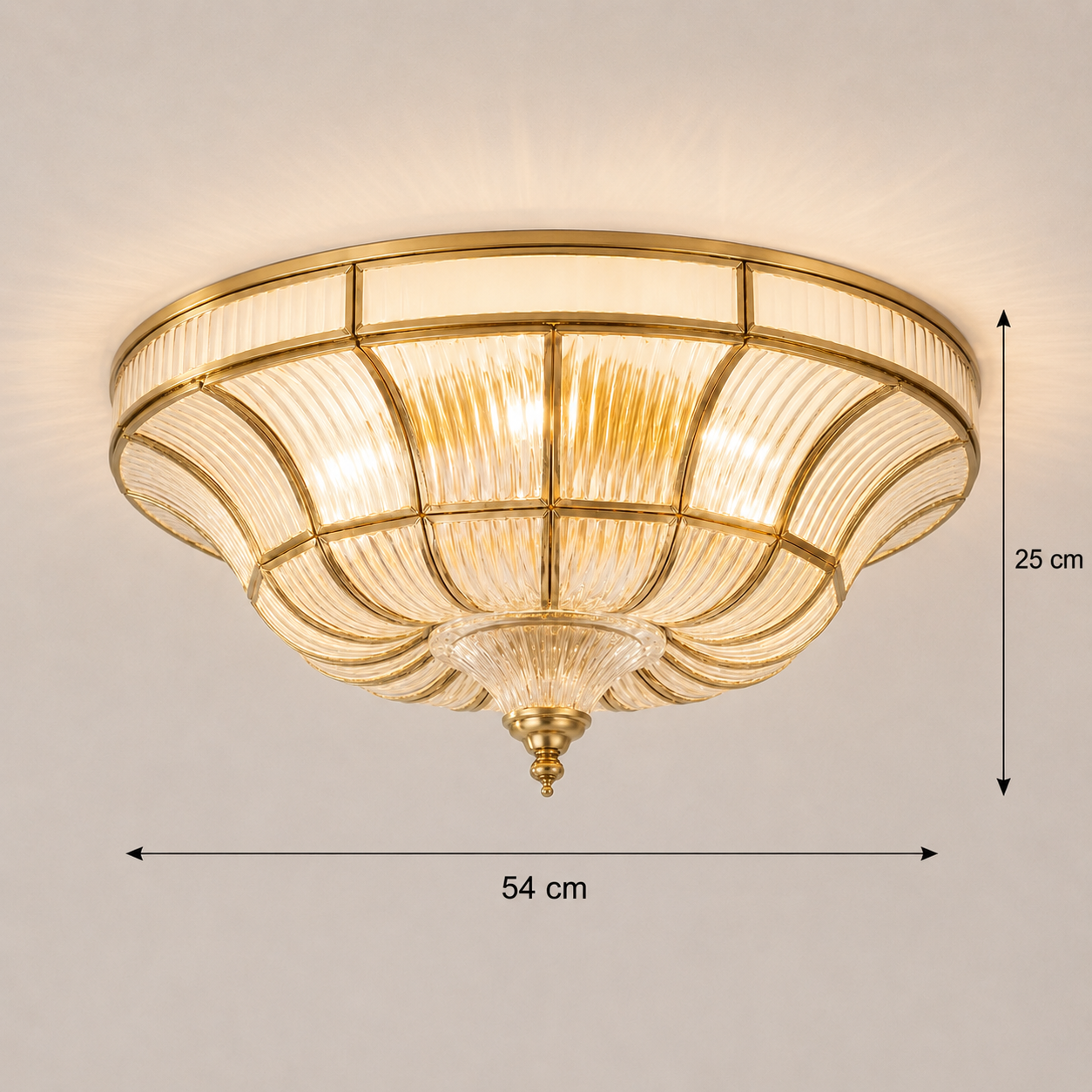 Dimensions of the modern copper flush mount ceiling light transparent color 54cm