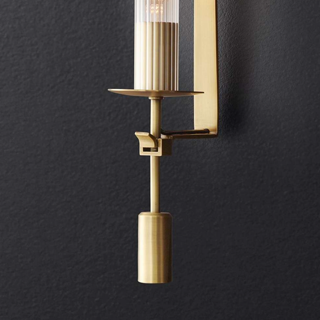 Close-up of the copper body of the wall sconce