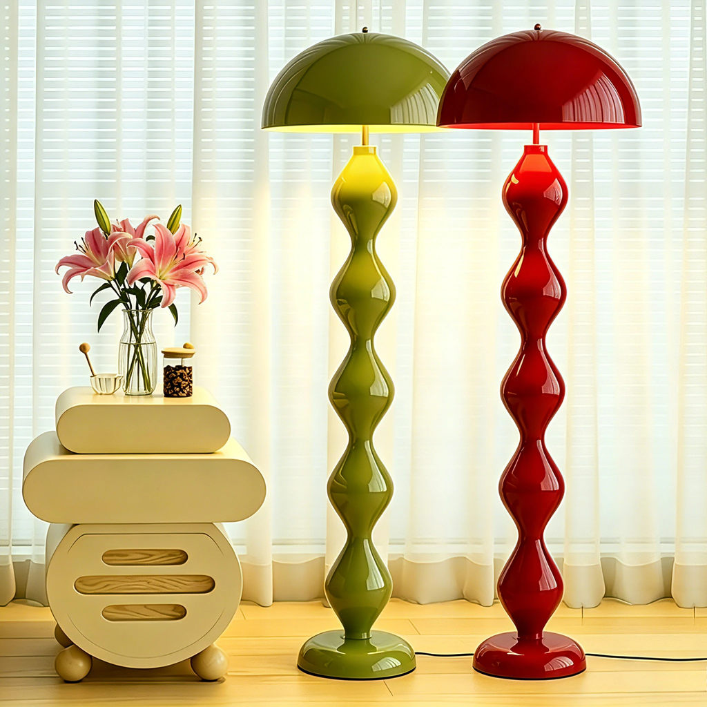 Illuminated cream mushroom floor lamp