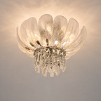 Front view of crystal flush mount ceiling light with glass shades 50 cm
