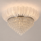 Front view of crystal flush mount ceiling light with glass shades 80 cm